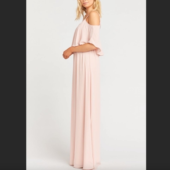 SHOW ME YOUR MUMU Caitlin Ruffle Maxi Dusty Blush Crisp Pink Bridesmaid Dress Sm - Picture 3 of 11
